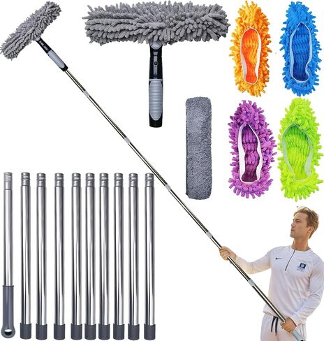 20+ Feet Reach 2 in 1 Window Washing Squeegee & Duster with 3-14 ft Spliceable Extension Pole // Window Cleaning Tool & Window Washer Squeegee With 2 Replace Pad for Home Indoor Outdoor Window Washing in Saudi Arabia