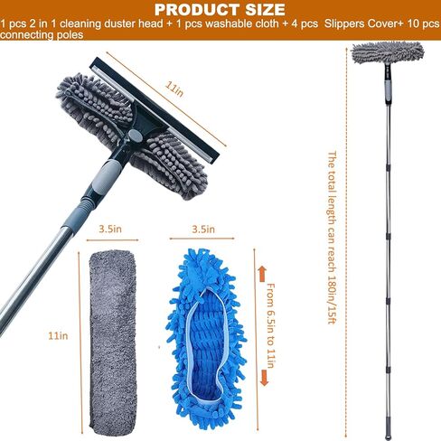 20+ Feet Reach 2 in 1 Window Washing Squeegee & Duster with 3-14 ft Spliceable Extension Pole // Window Cleaning Tool & Window Washer Squeegee With 2 Replace Pad for Home Indoor Outdoor Window Washing in Saudi Arabia