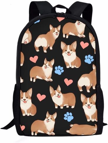 Corgi Print Backpacks for School Elementary Boys Girls 14-16 School Bag Insulated Lunch Box Pencil Case 3 in 1 in Kuwait