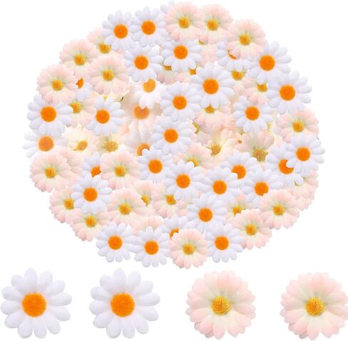 50Pcs Daisy Flowers Artificial, Fake Daisies Flower Heads Silk Daisy Decorfor DIY Wreath Craft Birthday Party Wedding Party Hat Decoration (White+Pink) in Saudi Arabia