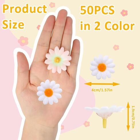 50Pcs Daisy Flowers Artificial, Fake Daisies Flower Heads Silk Daisy Decorfor DIY Wreath Craft Birthday Party Wedding Party Hat Decoration (White+Pink) in Saudi Arabia