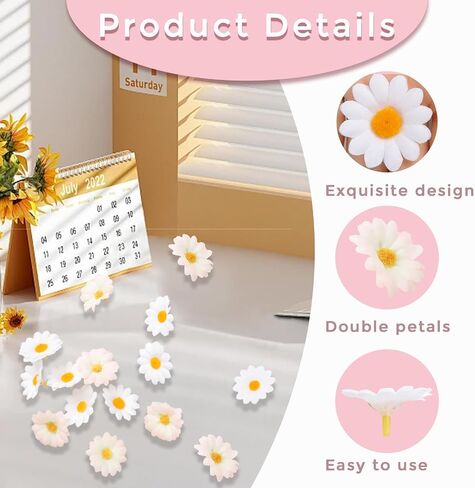 50Pcs Daisy Flowers Artificial, Fake Daisies Flower Heads Silk Daisy Decorfor DIY Wreath Craft Birthday Party Wedding Party Hat Decoration (White+Pink) in Saudi Arabia