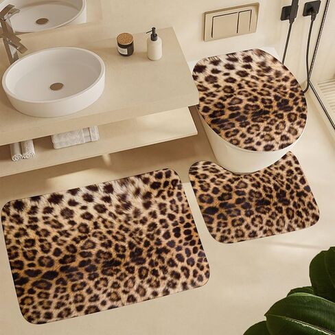 Leopard Bathroom Set Leopard Print Bathroom Rugs Sets 3 Piece Toilet Rugs U Shaped Contour Rug for Leopard Bathroom Decor 24x16 in in Saudi Arabia