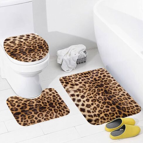 Leopard Bathroom Set Leopard Print Bathroom Rugs Sets 3 Piece Toilet Rugs U Shaped Contour Rug for Leopard Bathroom Decor 24x16 in in Saudi Arabia