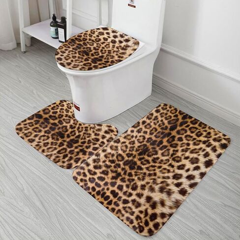Leopard Bathroom Set Leopard Print Bathroom Rugs Sets 3 Piece Toilet Rugs U Shaped Contour Rug for Leopard Bathroom Decor 24x16 in in Saudi Arabia