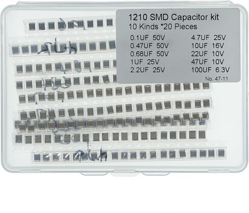 10 قيم × 20 قطعة، إجمالي 200 قطعة، 1210 مكثف SMD مجموعة متنوعة 0.1 فائق التوهج 0.47 فائق التوهج 0.68 فائق التوهج 1 فائق التوهج 2.2 فائق التوهج 4.7 فائق التوهج 10 فائق التوهج 22 فائق التوهج 47 فائق التوهج 100 فائق التوهج MLCC متعدد الطبقات السيراميك رقاقة  in Saudi Arabia