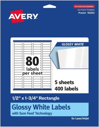Avery Rectangle Labels with Sure Feed, .5" x 1.75", 2,000 Glossy White Labels (36447) in Saudi Arabia
