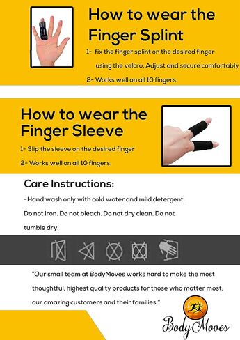 BodyMoves 2 جبائر إصبع بالإضافة إلى 2 كم لدعم مفصل الإصبع المكسور Trigger Mallet للرجال والنساء - مثالي لكبار السن (مجموعة من 4 قطع، أسود منتصف الليل) in Kuwait