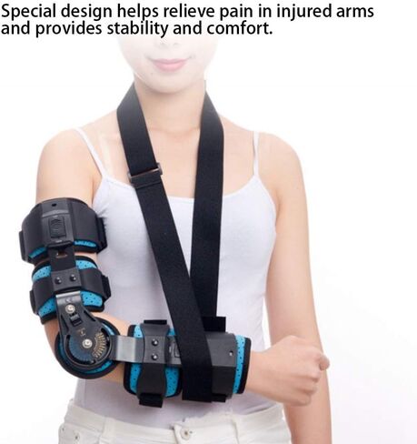 Hinged Elbow Brace,Stainless Steel Adjustable Arm Orthosis Injury Recovery Support,Fixation Sling Orthosis Protector Recovery Support for Right Arm (Blue),Breathable&Comfortable in Saudi Arabia