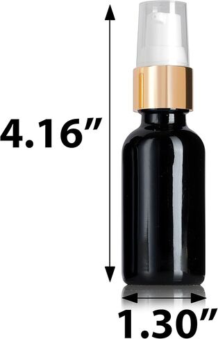 JUVITUS 1 oz / 30 ml Black Glass Luxury Boston Round Bottle with Gold Treatment Pump (12 pack) in Kuwait