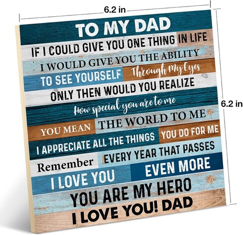 علامة خشبية لوالدي أنت بطلي، هدايا للأب من ابنته، أفضل هدايا للأب لعيد ميلاد الأب، لافتة خشبية لديكور الحائط مقاس 6.2 × 6.2 بوصة in Kuwait