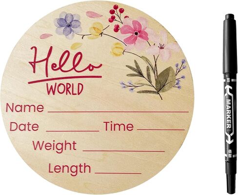 6 inch Baby Announcement Sign，Wooden Hello World Newborn Sign for Hospital Baby Birth Announcement Sign for Hospital for Boys And Girls in Saudi Arabia
