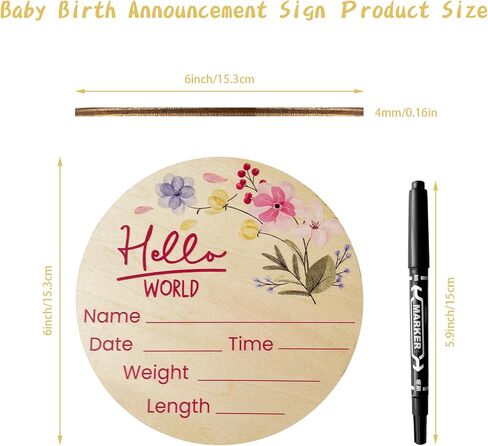 6 inch Baby Announcement Sign，Wooden Hello World Newborn Sign for Hospital Baby Birth Announcement Sign for Hospital for Boys And Girls in Saudi Arabia