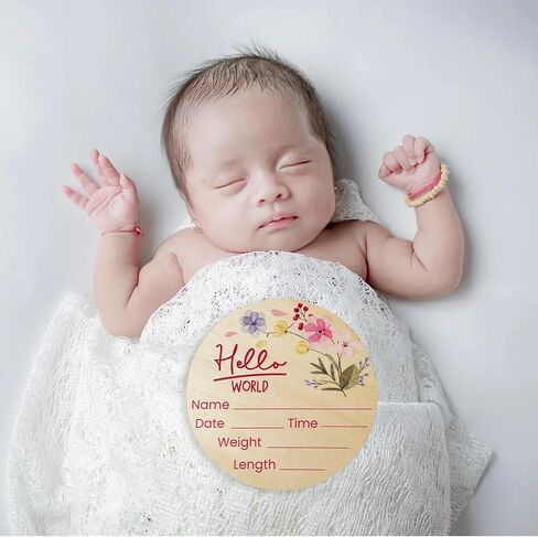 6 inch Baby Announcement Sign，Wooden Hello World Newborn Sign for Hospital Baby Birth Announcement Sign for Hospital for Boys And Girls in Saudi Arabia