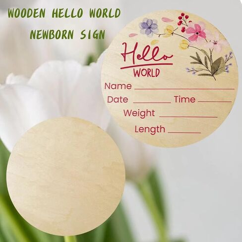 6 inch Baby Announcement Sign，Wooden Hello World Newborn Sign for Hospital Baby Birth Announcement Sign for Hospital for Boys And Girls in Saudi Arabia