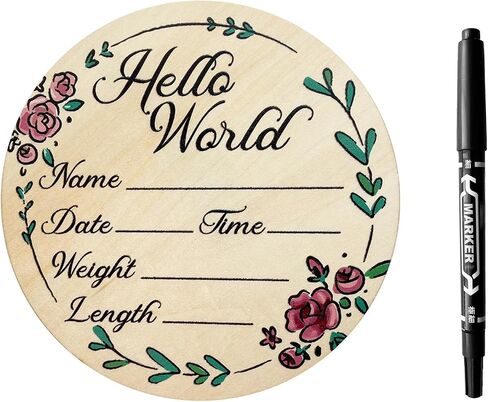 6 inch Baby Announcement Sign，Wooden Hello World Newborn Sign for Hospital Baby Birth Announcement Sign for Hospital for Boys And Girls in Saudi Arabia