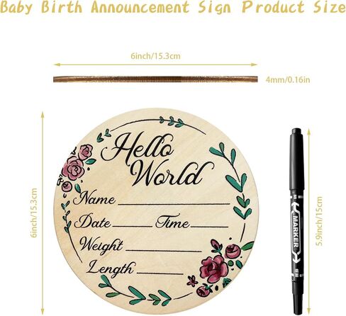 6 inch Baby Announcement Sign，Wooden Hello World Newborn Sign for Hospital Baby Birth Announcement Sign for Hospital for Boys And Girls in Saudi Arabia