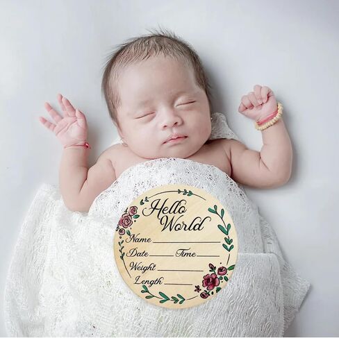 6 inch Baby Announcement Sign，Wooden Hello World Newborn Sign for Hospital Baby Birth Announcement Sign for Hospital for Boys And Girls in Saudi Arabia