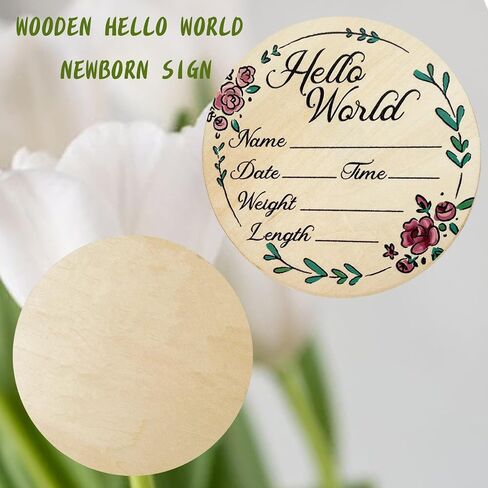 6 inch Baby Announcement Sign，Wooden Hello World Newborn Sign for Hospital Baby Birth Announcement Sign for Hospital for Boys And Girls in Saudi Arabia