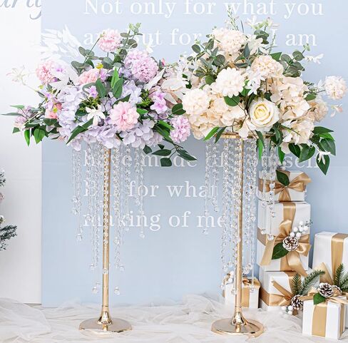 Bigsee 2 Pcs 21.65 inches Crystal Flower Stand Wedding Centerpieces for Tables, Tabletop Gold Metal Flower Arrangement Holder, Elegant Bulk Metal Vases for Reception Party Ceremony Decoration in Saudi Arabia