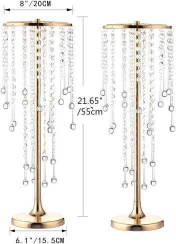 Bigsee 2 Pcs 21.65 inches Crystal Flower Stand Wedding Centerpieces for Tables, Tabletop Gold Metal Flower Arrangement Holder, Elegant Bulk Metal Vases for Reception Party Ceremony Decoration in Saudi Arabia