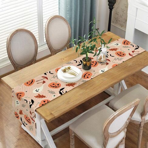 JAWO الهالوين موضوع الجدول عداء، الوردي لطيف شبح اليقطين مضحك نمط الفطر المطبخ الطعام طاولة القهوة الديكور للداخلية في الهواء الطلق ديكور المنزل الطرف (13X72). in Kuwait