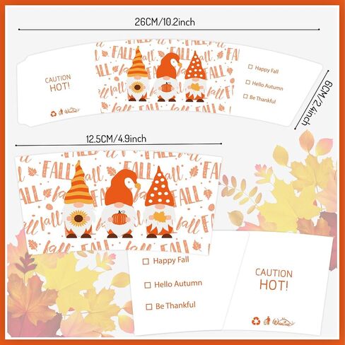 Whaline 60 Pack Fall Coffee Tea Cup Sleeves Autumn Orange Simple Pattern Paper Sleeve for 12 and 16oz Disposable Cup Corrugated Cup Paper Jacket for Hot Chocolate Cocoa or Cold Beverage, 6 Design in Saudi Arabia