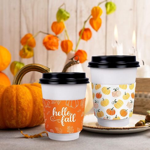 Whaline 60 Pack Fall Coffee Tea Cup Sleeves Autumn Orange Simple Pattern Paper Sleeve for 12 and 16oz Disposable Cup Corrugated Cup Paper Jacket for Hot Chocolate Cocoa or Cold Beverage, 6 Design in Saudi Arabia