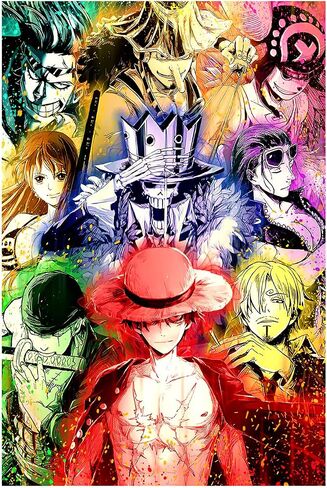 Monkey D. Luffy Straw hat team poster Japan Anime Canvas Wall Art for Living Room Bedroom Wall Decor Anime Commemorative posters Art 16x24 inch，No Frame in Saudi Arabia