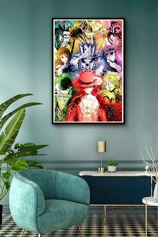 Monkey D. Luffy Straw hat team poster Japan Anime Canvas Wall Art for Living Room Bedroom Wall Decor Anime Commemorative posters Art 16x24 inch，No Frame in Saudi Arabia
