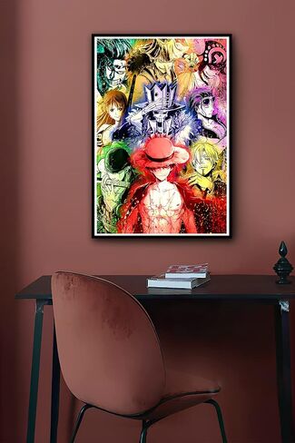 Monkey D. Luffy Straw hat team poster Japan Anime Canvas Wall Art for Living Room Bedroom Wall Decor Anime Commemorative posters Art 16x24 inch，No Frame in Saudi Arabia