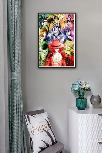 Monkey D. Luffy Straw hat team poster Japan Anime Canvas Wall Art for Living Room Bedroom Wall Decor Anime Commemorative posters Art 16x24 inch，No Frame in Saudi Arabia