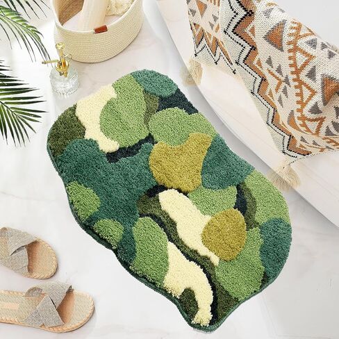 Cute Green Moss Shag Bathroom Rugs Leaf Bath Mats for Decor Aesthetic Leaves Soft Non Slip Washable Aabsorbent Floor Carpet Boho Indoor Shower Mat Doormat Rugs, Rug, Bathroom, Shaggy Absorbent Décor in Saudi Arabia