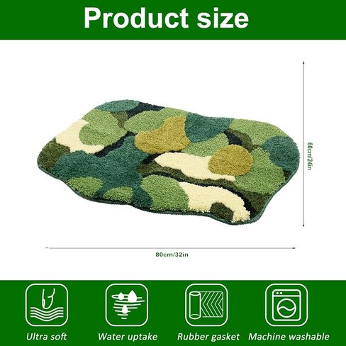 Cute Green Moss Shag Bathroom Rugs Leaf Bath Mats for Decor Aesthetic Leaves Soft Non Slip Washable Aabsorbent Floor Carpet Boho Indoor Shower Mat Doormat Rugs, Rug, Bathroom, Shaggy Absorbent Décor in Saudi Arabia