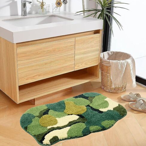 Cute Green Moss Shag Bathroom Rugs Leaf Bath Mats for Decor Aesthetic Leaves Soft Non Slip Washable Aabsorbent Floor Carpet Boho Indoor Shower Mat Doormat Rugs, Rug, Bathroom, Shaggy Absorbent Décor in Saudi Arabia