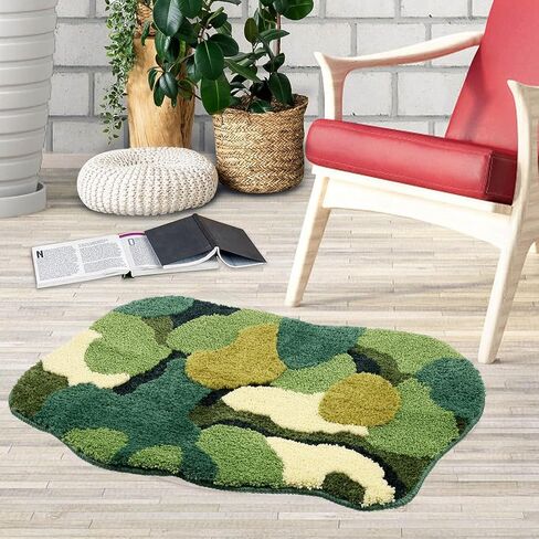 Cute Green Moss Shag Bathroom Rugs Leaf Bath Mats for Decor Aesthetic Leaves Soft Non Slip Washable Aabsorbent Floor Carpet Boho Indoor Shower Mat Doormat Rugs, Rug, Bathroom, Shaggy Absorbent Décor in Saudi Arabia