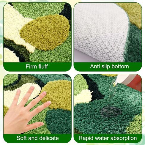 Cute Green Moss Shag Bathroom Rugs Leaf Bath Mats for Decor Aesthetic Leaves Soft Non Slip Washable Aabsorbent Floor Carpet Boho Indoor Shower Mat Doormat Rugs, Rug, Bathroom, Shaggy Absorbent Décor in Saudi Arabia