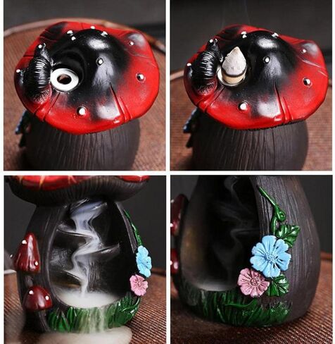 مبخرة بتدفق خلفي من جيسي مشروم مع 30 عصا بخور، ديكور كوخ لطيف حامل بخور شلال 20 مخاريط بخور شلال مطورة، ملاقط، حصيرة مكتب المنزل in Kuwait