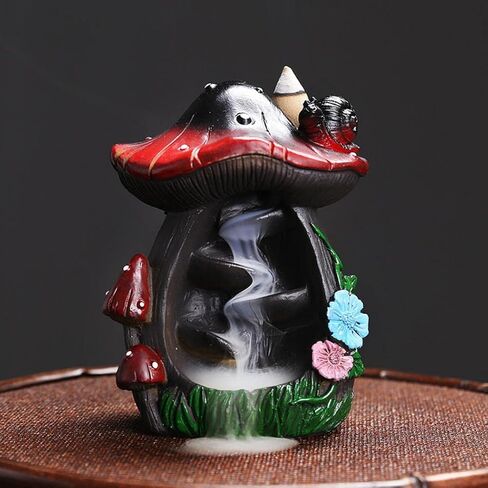 مبخرة بتدفق خلفي من جيسي مشروم مع 30 عصا بخور، ديكور كوخ لطيف حامل بخور شلال 20 مخاريط بخور شلال مطورة، ملاقط، حصيرة مكتب المنزل in Kuwait