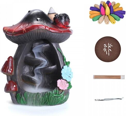 مبخرة بتدفق خلفي من جيسي مشروم مع 30 عصا بخور، ديكور كوخ لطيف حامل بخور شلال 20 مخاريط بخور شلال مطورة، ملاقط، حصيرة مكتب المنزل in Kuwait