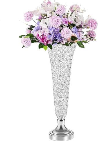 LANLONG Silver Crystal Trumpet Floral Vase for Centerpieces, 20 Inch, Elegant Wedding Flower Stand in Saudi Arabia