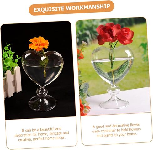 Zerodeko Heart Glass Hydroponic Vase, Transparent, 6.3x6.3x8.1 inches, for Indoor Decoration and Gift in Saudi Arabia