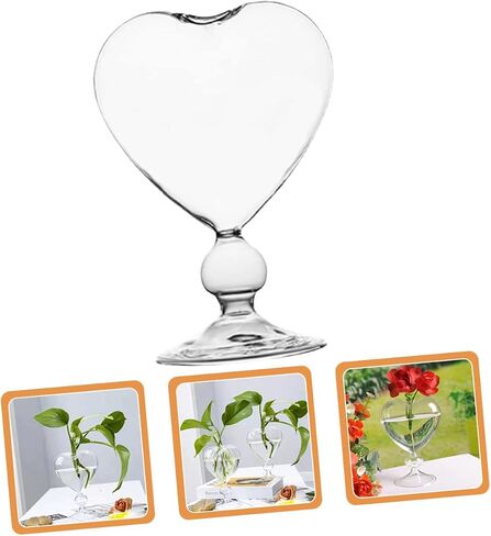 Zerodeko Heart Glass Hydroponic Vase, Transparent, 6.3x6.3x8.1 inches, for Indoor Decoration and Gift in Saudi Arabia