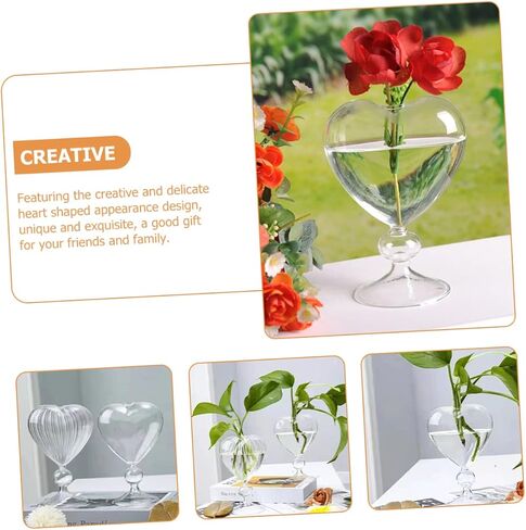 Zerodeko Heart Glass Hydroponic Vase, Transparent, 6.3x6.3x8.1 inches, for Indoor Decoration and Gift in Saudi Arabia