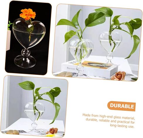 Zerodeko Heart Glass Hydroponic Vase, Transparent, 6.3x6.3x8.1 inches, for Indoor Decoration and Gift in Saudi Arabia
