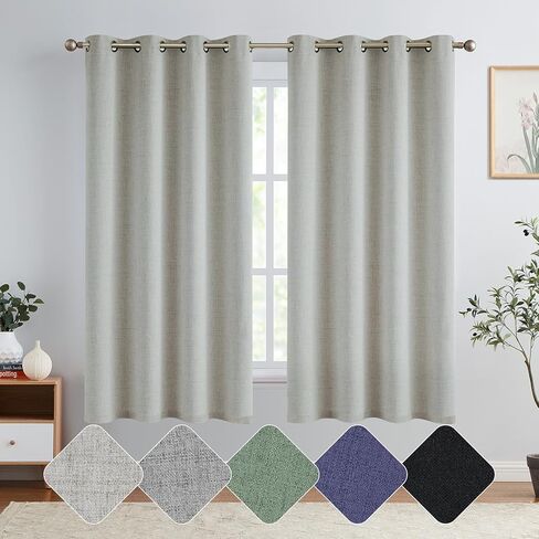 ستائر تعتيم jinchan بنسبة 80% لغرفة النوم، ستائر من الكتان بطول 63 بوصة، مجموعة من لوحتين، ستائر معزولة حراريًا لغرفة المعيشة، علاجات النوافذ العلوية، بيج رمادي مرقط in Kuwait