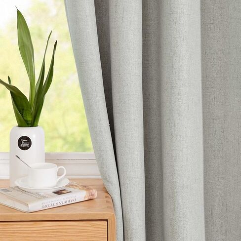 ستائر تعتيم jinchan بنسبة 80% لغرفة النوم، ستائر من الكتان بطول 63 بوصة، مجموعة من لوحتين، ستائر معزولة حراريًا لغرفة المعيشة، علاجات النوافذ العلوية، بيج رمادي مرقط in Kuwait