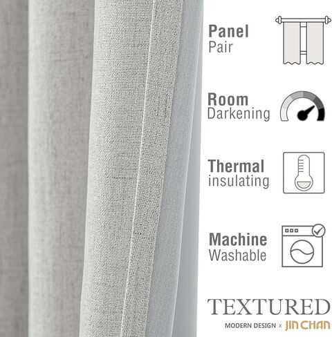 ستائر تعتيم jinchan بنسبة 80% لغرفة النوم، ستائر من الكتان بطول 63 بوصة، مجموعة من لوحتين، ستائر معزولة حراريًا لغرفة المعيشة، علاجات النوافذ العلوية، بيج رمادي مرقط in Kuwait