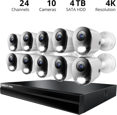 Night Owl Power Over Ethernet 24 Channel NVR Video Home Security Camera System with (9) Wired IP 4K HD Indoor/Outdoor Deterrence Cameras and 4TB Hard Drive (Add up to 8 Wi-Fi Cameras) in Saudi Arabia