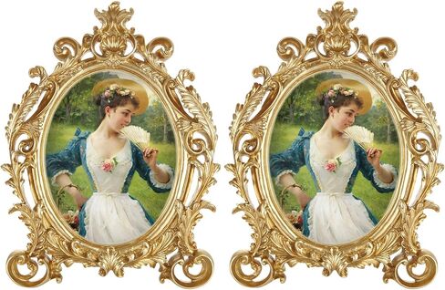 2 حزمة إطار صورة بيضاوي عتيق مقاس 5x7 بوصة إطارات صور ذهبية عتيقة، إطار صورة من الراتنج مع زجاج عالي الدقة لديكور المنزل، معرض الصور، الفن in Kuwait